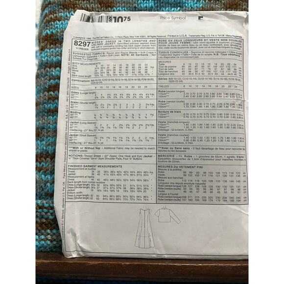 McCalls 8297 Sewing pattern dress fit and flare cropped blazer size 14 16 18 - Picture 3 of 6